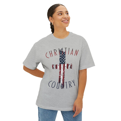 Christian Country American Flag Cross Oversized Box T-Shirt