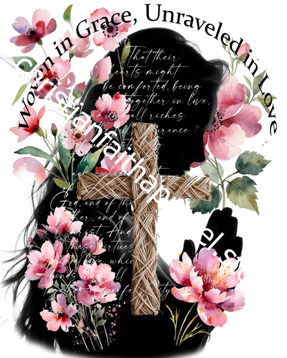 Woven in Grace Hoodie - Pink Floral Faith Verse Pullover with Cross & Prayer Silhouette