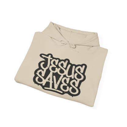 Jesus Saves graffiti hoodie front view white unisex  

