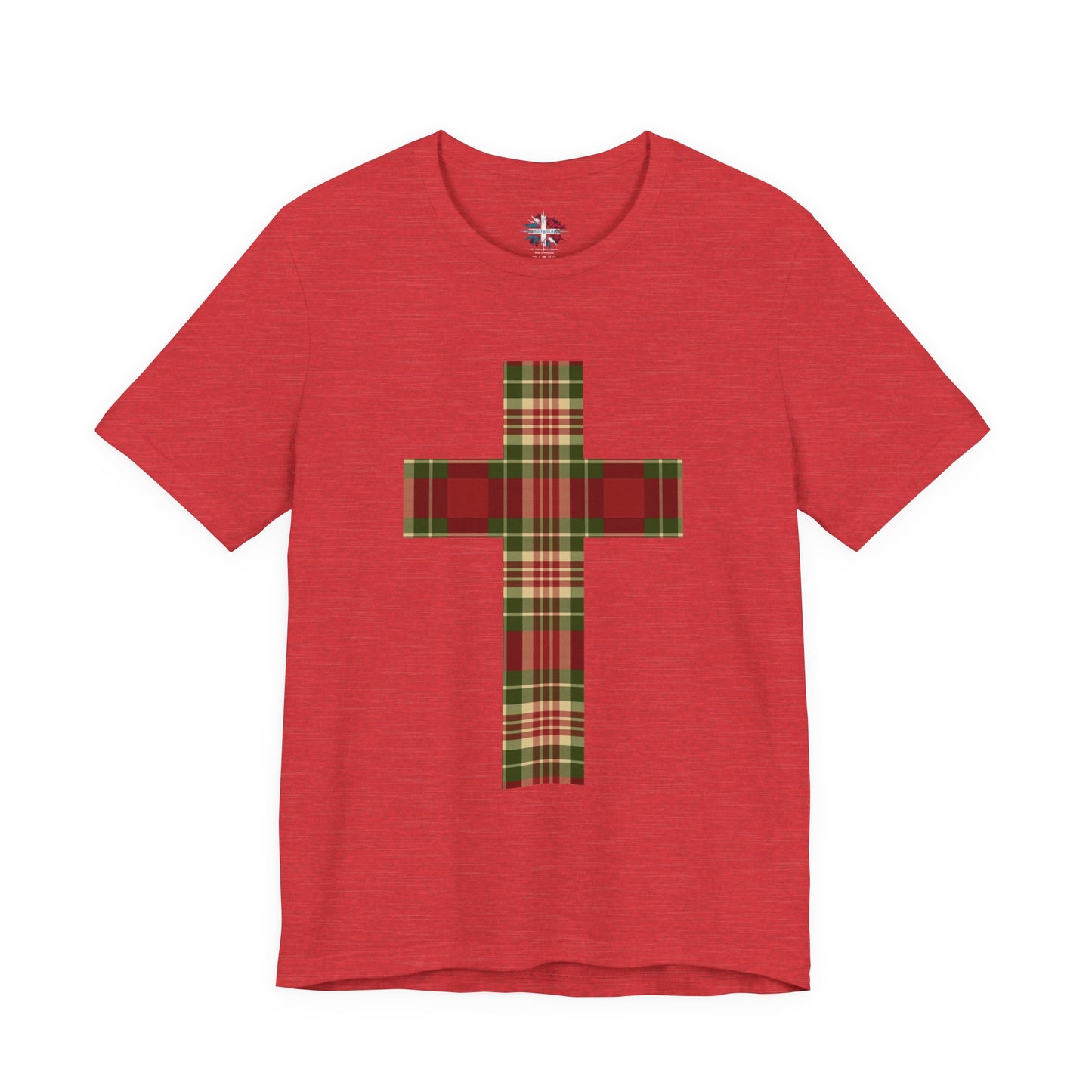 Plaid Cross Christmas Tee – Rustic Faith Holiday T-Shirt