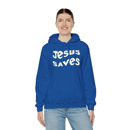 Women’s Christian hoodie with 'Jesus Saves' text, floral cross design, faith apparel for women

