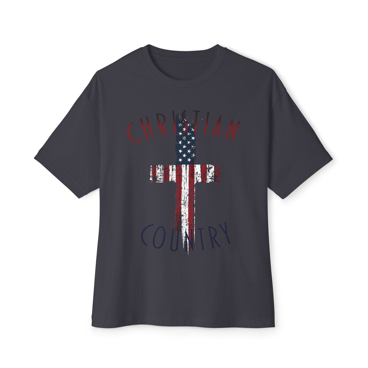 Christian Country American Flag Cross Oversized Box T-Shirt