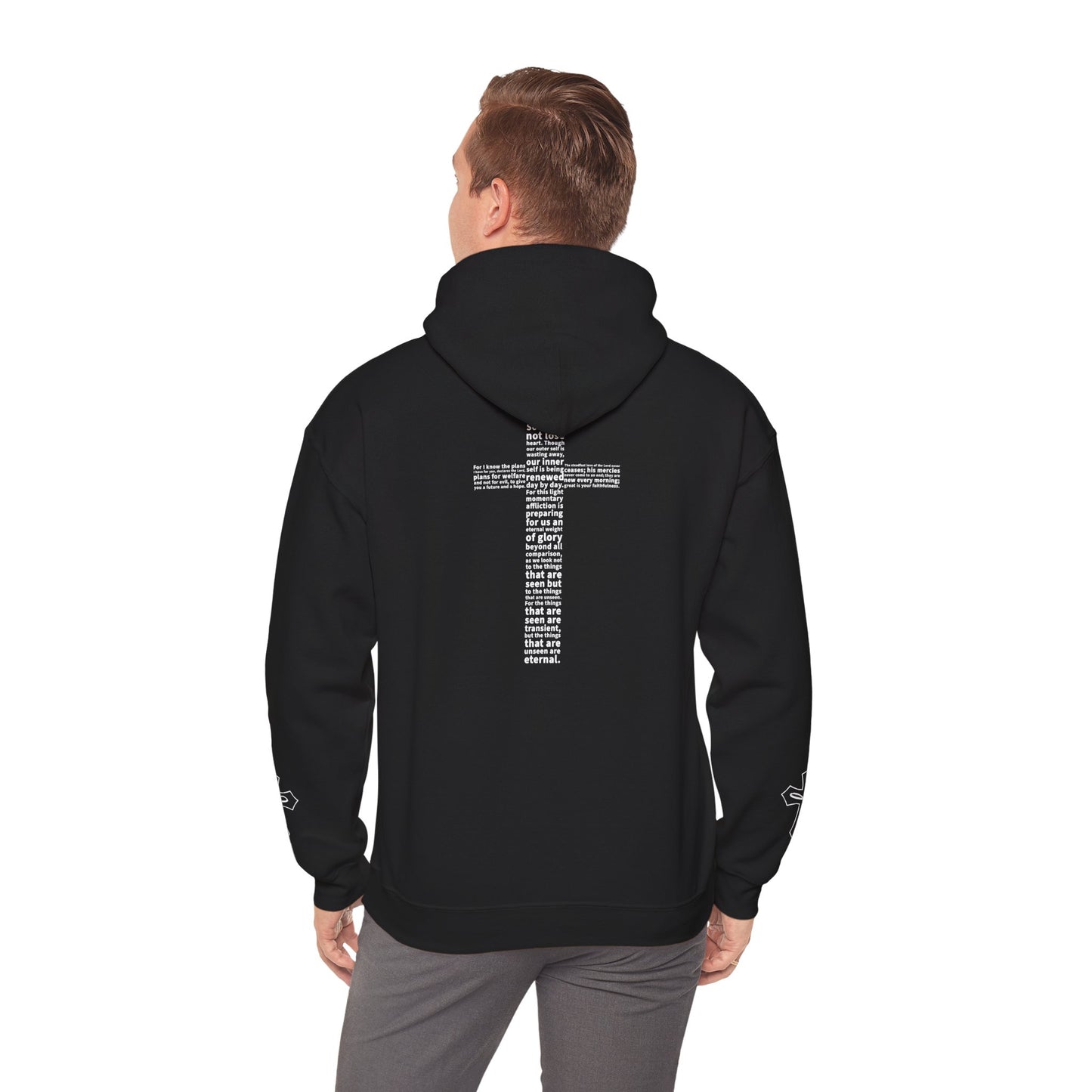 Faith Hoodie with White Cross Bible Verse Design