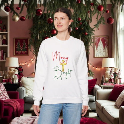 Merry & Bright Gold Cross Christmas Shirt – Faith Holiday Tee