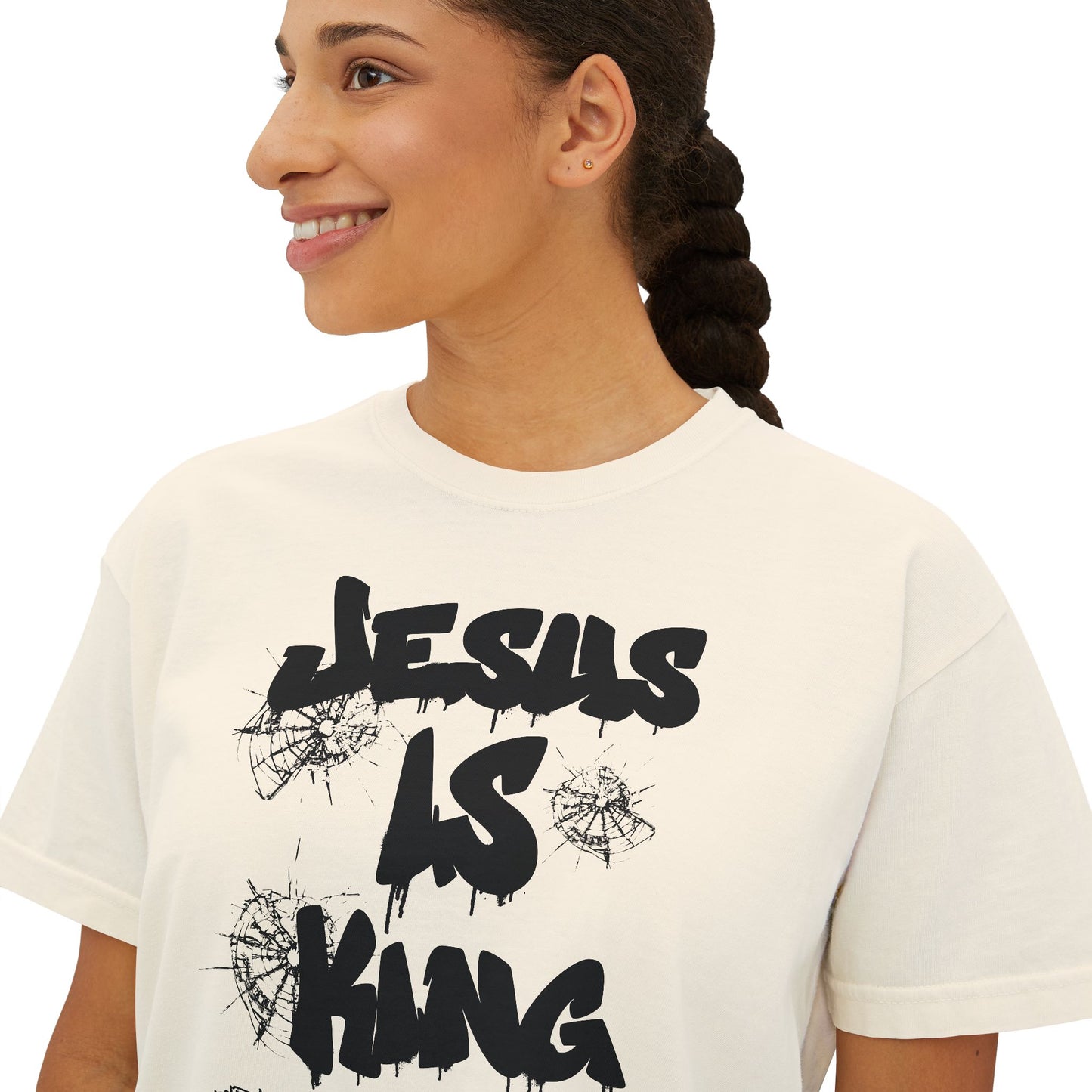 Warrior in Jesus Is King pink tee repping forgiven and dangerous faith

