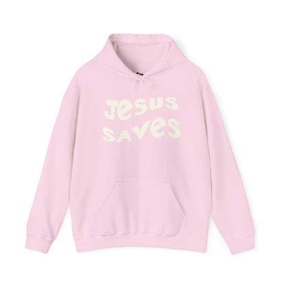 Women’s Christian hoodie with 'Jesus Saves' text, floral cross design, faith apparel for women

