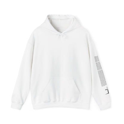White hoodie with a decorative sleeve on a white background