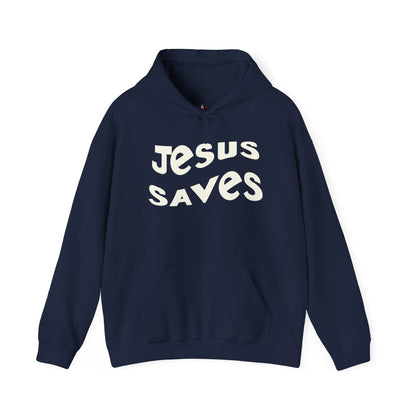 Women’s Christian hoodie with 'Jesus Saves' text, floral cross design, faith apparel for women

