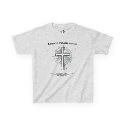 Chaos Conquered Christian Kids T-Shirt | Philippians 4:13 Boys Faith Tee – Inspirational Bible Verse Apparel for Young Warriors