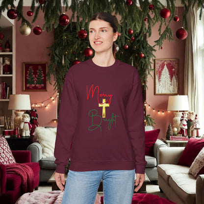 Merry & Bright Gold Cross Christmas Shirt – Faith Holiday Tee