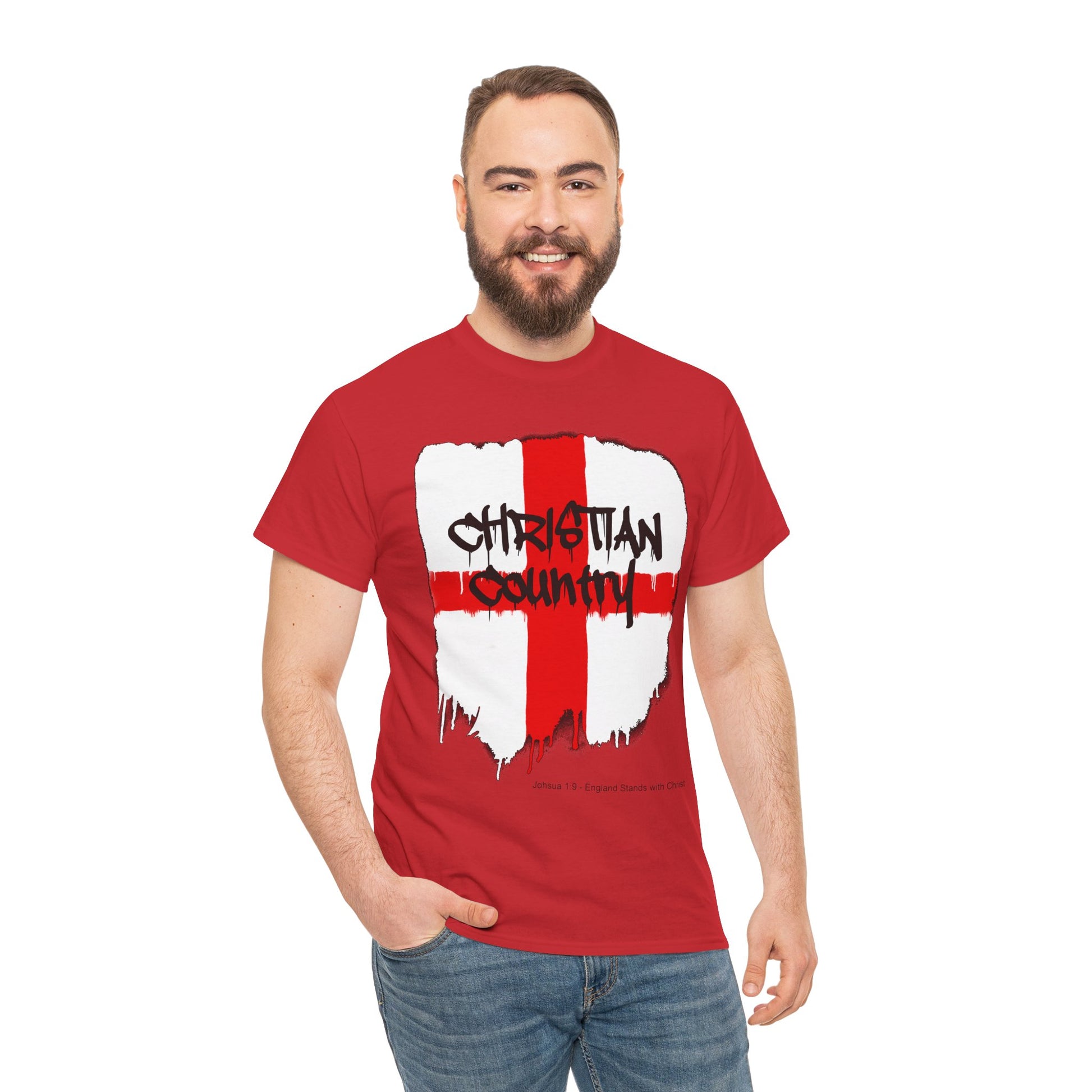 Christian Country England flag spray-paint graffiti Christian t-shirt with black dripping text  

