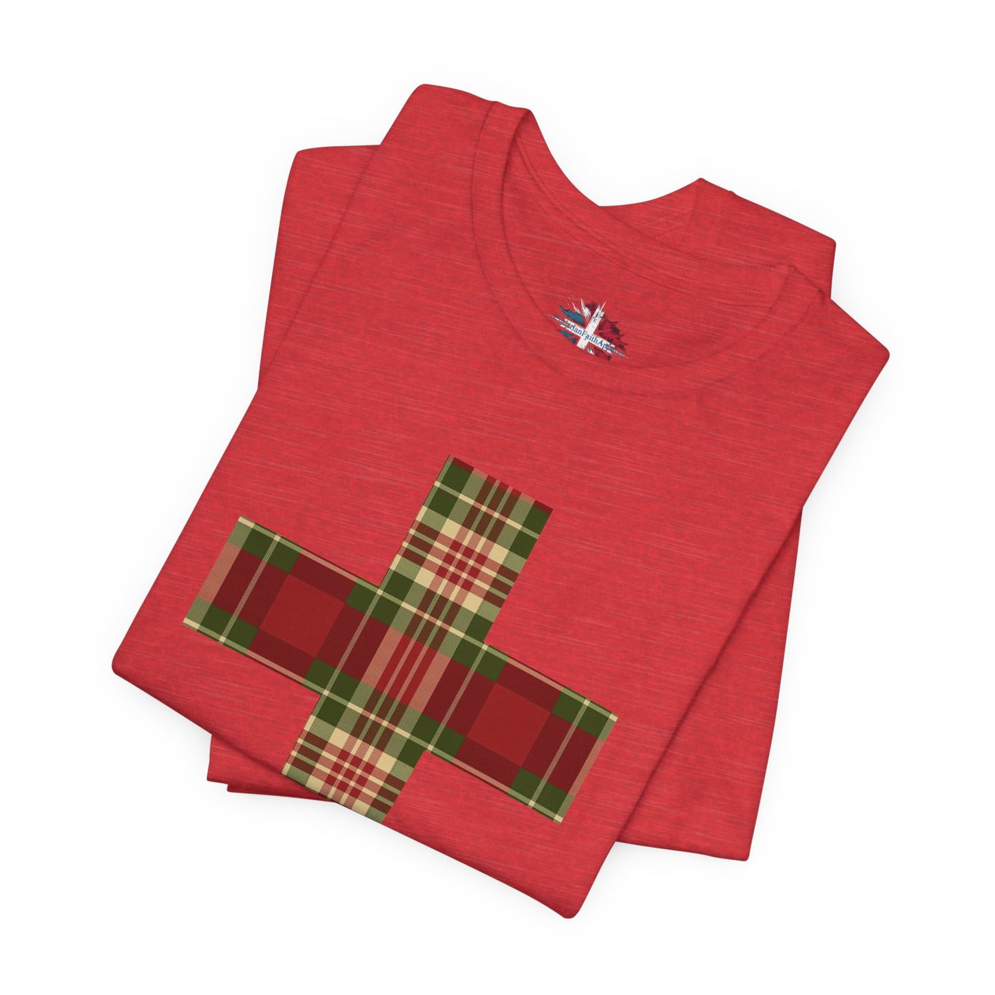 Plaid Cross Christmas Tee – Rustic Faith Holiday T-Shirt