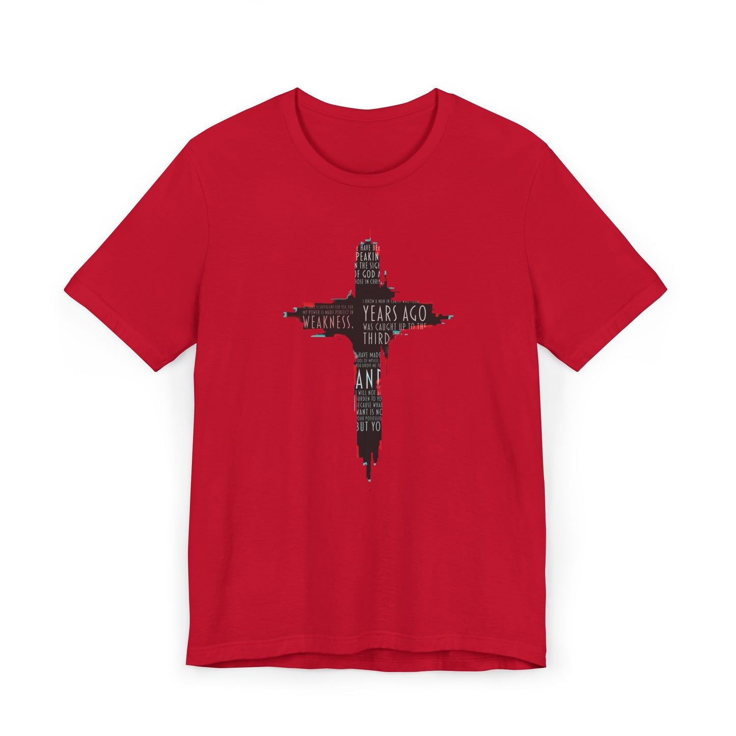 Glitched Cross Christian T-Shirt | Minimalist Bible Verse Grace Tee | Edgy Cyber Faith Streetwear | 2 Corinthians 12:9 Glitch Art