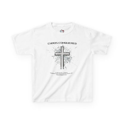 Chaos Conquered Christian Kids T-Shirt | Philippians 4:13 Boys Faith Tee – Inspirational Bible Verse Apparel for Young Warriors