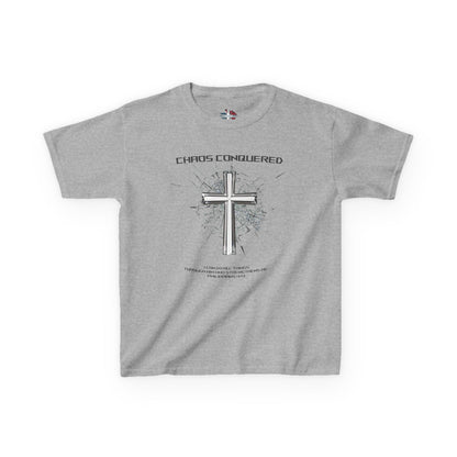 Chaos Conquered Christian Kids T-Shirt | Philippians 4:13 Boys Faith Tee – Inspirational Bible Verse Apparel for Young Warriors