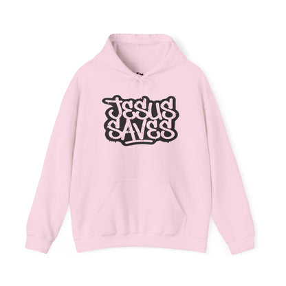 Jesus Saves graffiti hoodie front view white unisex  

