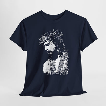 Crown of Thorns Jesus T-Shirt | Edgy Gritty Christian Portrait Tee | Bold Faith Streetwear Graphic | Men's Jesus Face Shirt