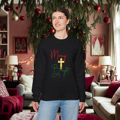 Merry & Bright Gold Cross Christmas Shirt – Faith Holiday Tee