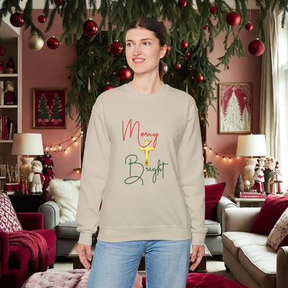 Merry & Bright Gold Cross Christmas Shirt – Faith Holiday Tee