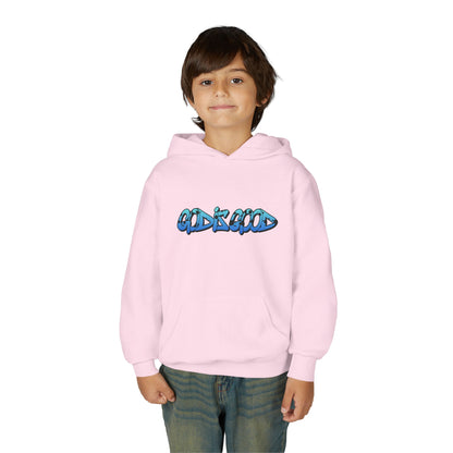 Youth black cotton hoodie with 'God is Good' text in bold white, Christian faith design for teens

