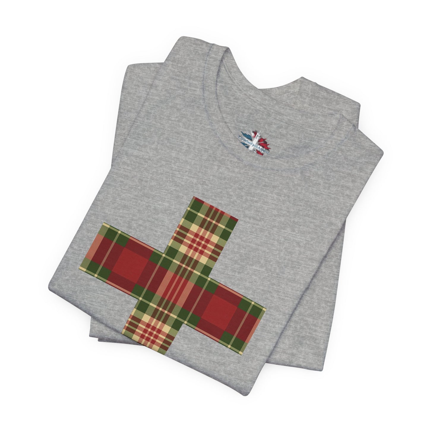 Plaid Cross Christmas Tee – Rustic Faith Holiday T-Shirt