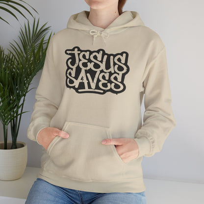 Jesus Saves graffiti hoodie front view white unisex  

