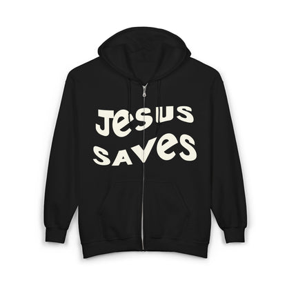 Jesus Saves hoodie, black Christian apparel, faith-based gift, cozy casual wear.

