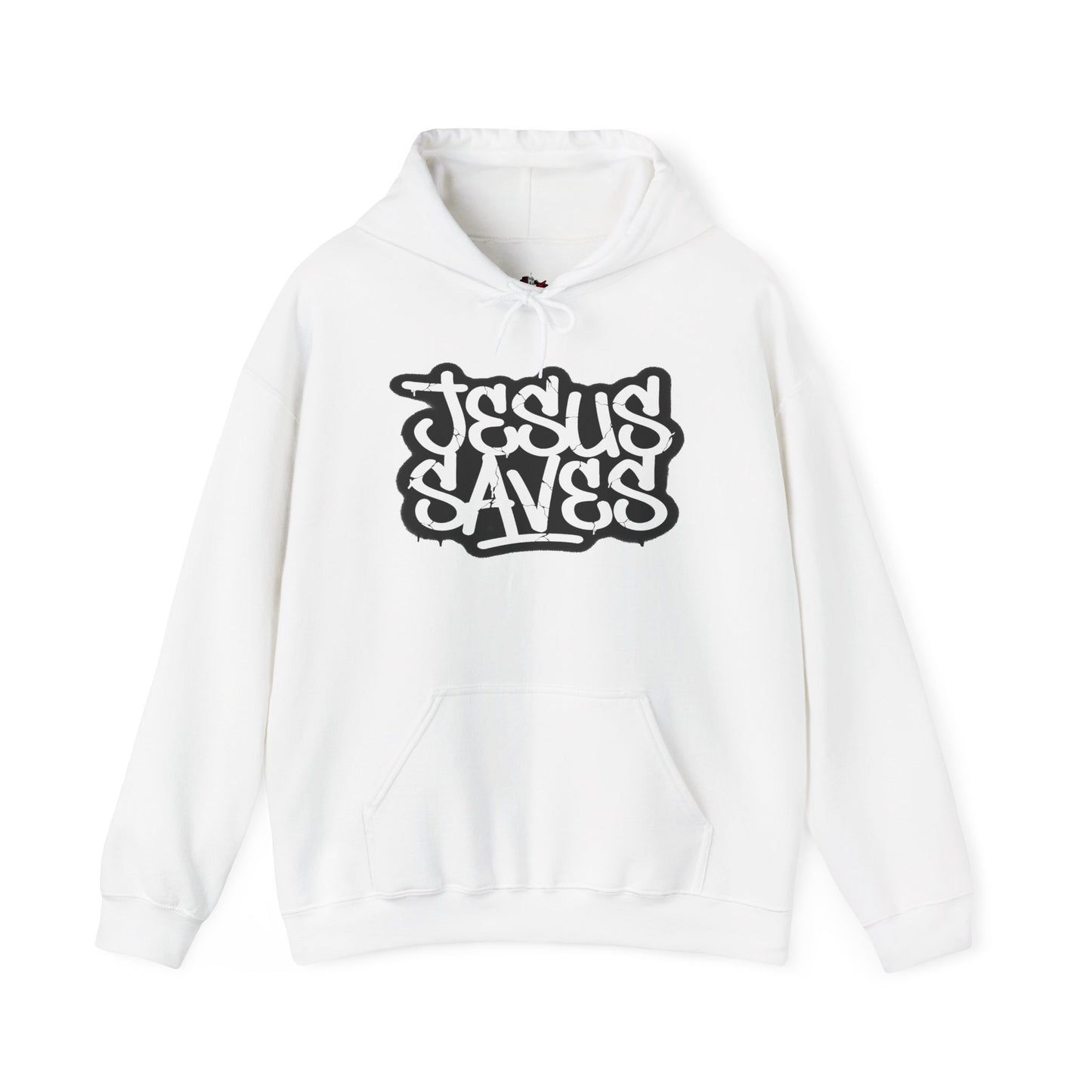 Jesus Saves graffiti hoodie front view white unisex  

