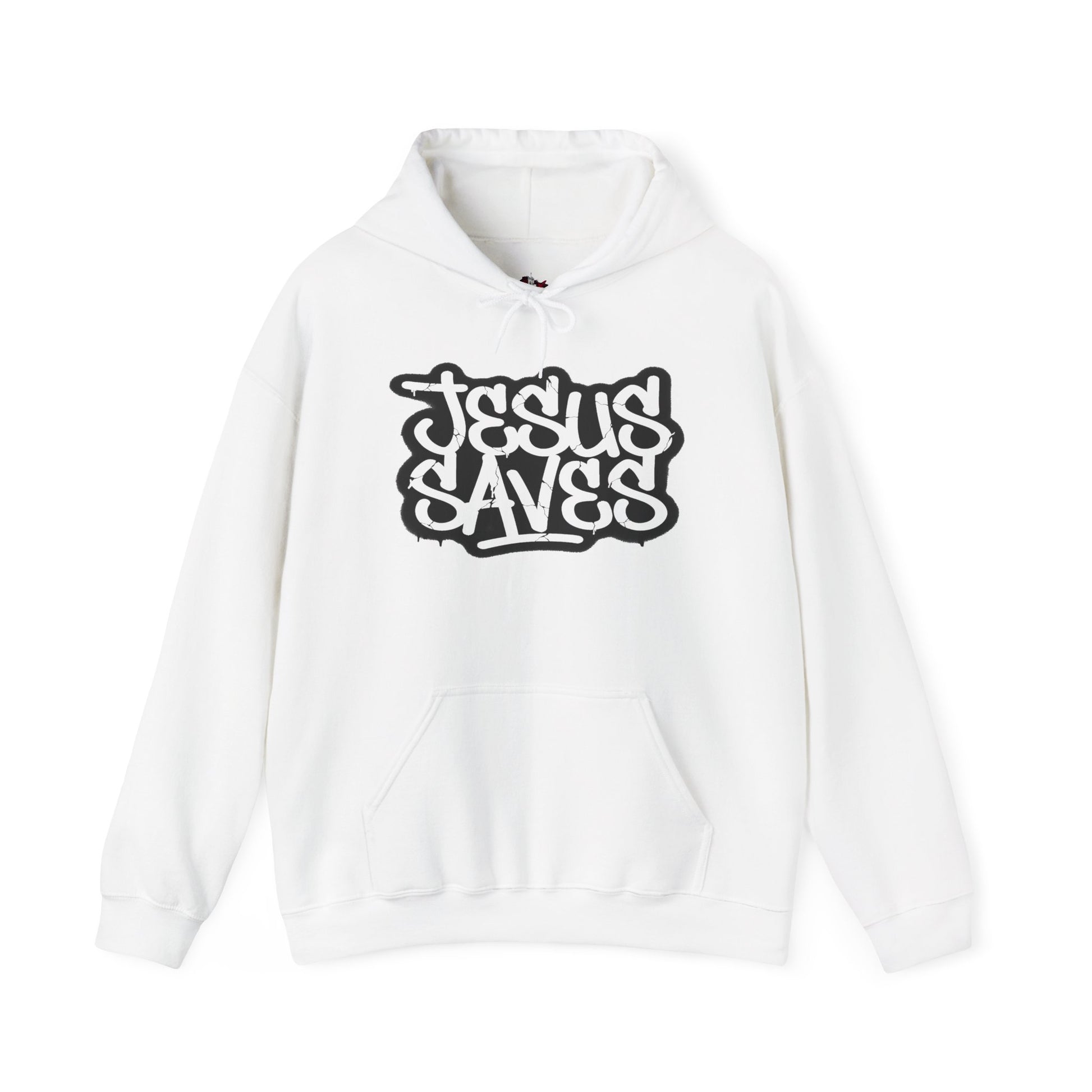 Jesus Saves graffiti hoodie front view white unisex  

