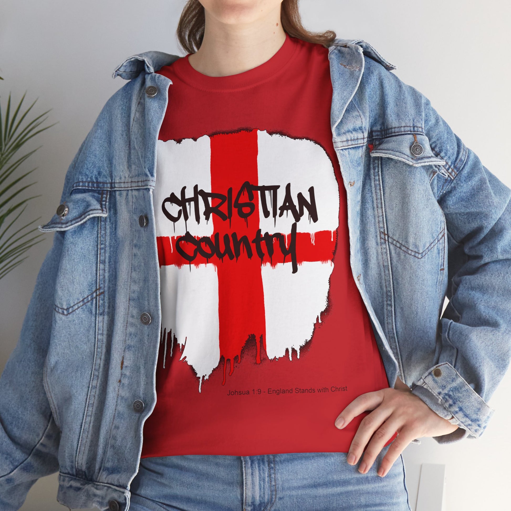 Christian Country England flag spray-paint graffiti Christian t-shirt with black dripping text  

