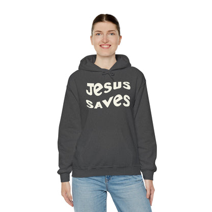Women’s Christian hoodie with 'Jesus Saves' text, floral cross design, faith apparel for women

