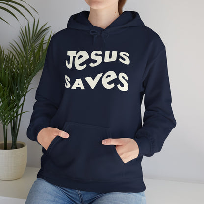 Women’s Christian hoodie with 'Jesus Saves' text, floral cross design, faith apparel for women

