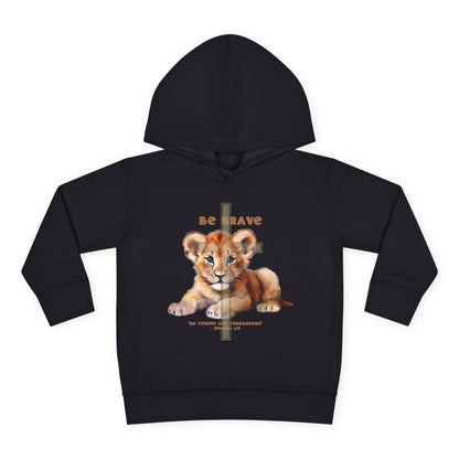 Black hoodie with a lion cub design and 'Be Brave' text on a white background