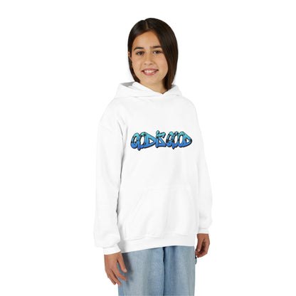 Youth black cotton hoodie with 'God is Good' text in bold white, Christian faith design for teens

