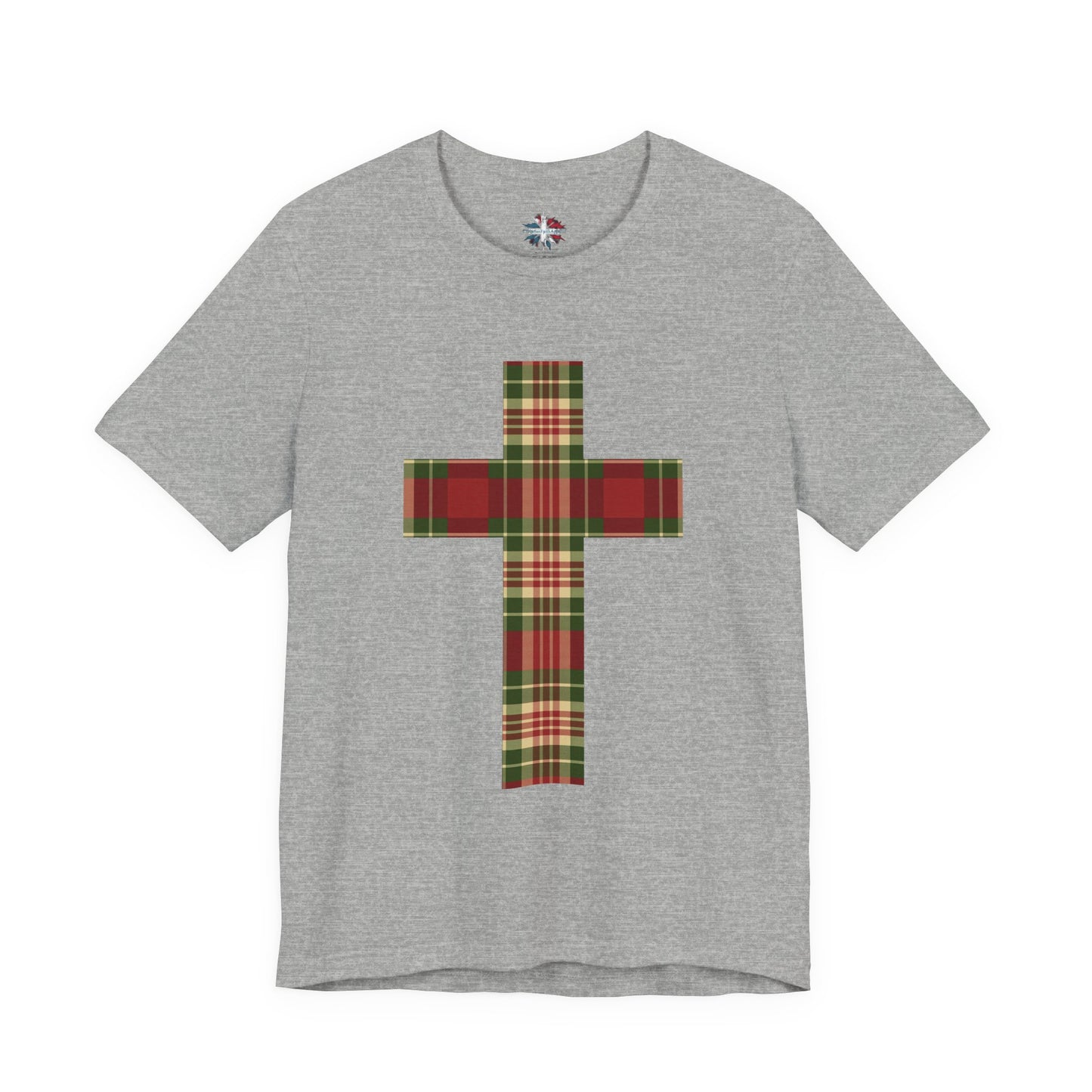 Plaid Cross Christmas Tee – Rustic Faith Holiday T-Shirt