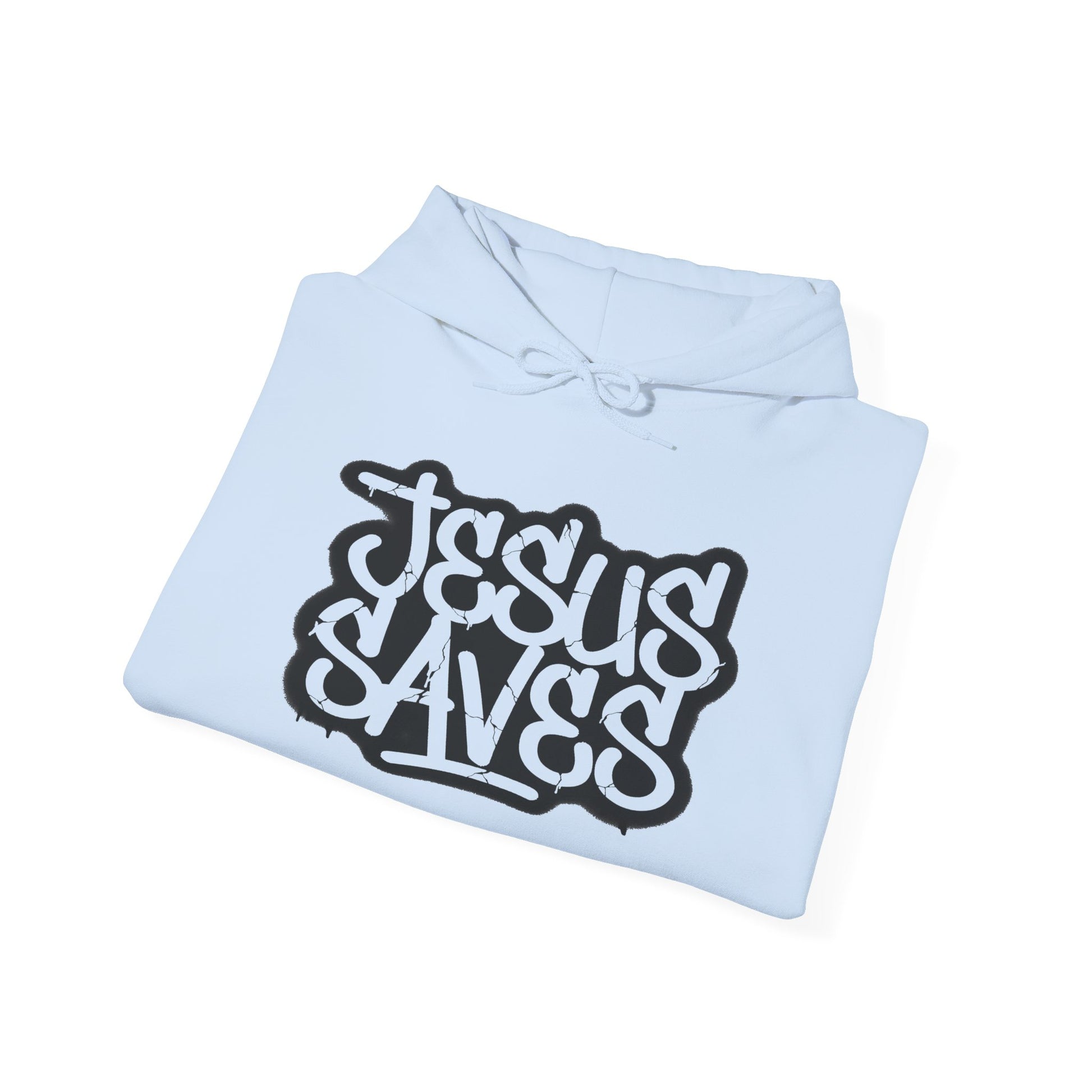 Jesus Saves graffiti hoodie front view white unisex  

