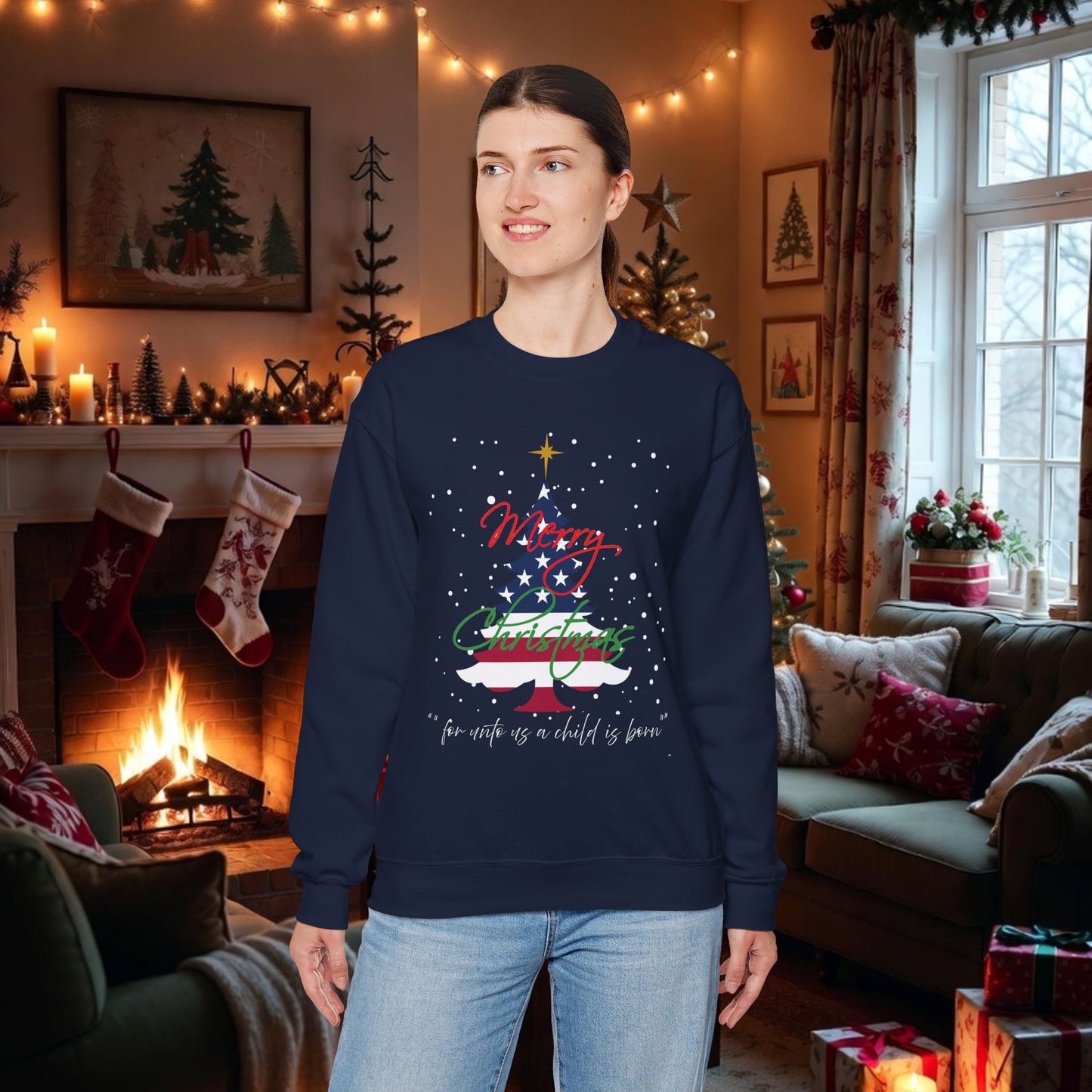 Patriotic Isaiah 9:6 Christian Sweatshirt | American Flag Tree Faith Hoodie – Free USA Shipping