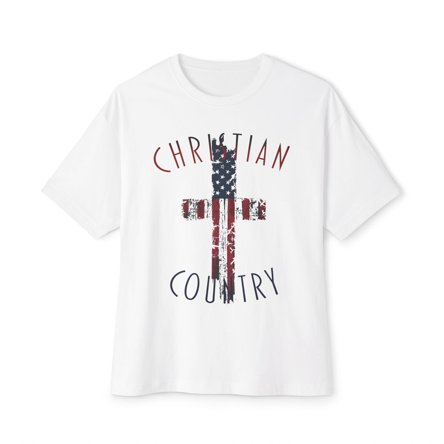 Christian Country American Flag Cross Oversized Box T-Shirt