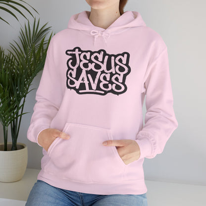 Jesus Saves graffiti hoodie front view white unisex  

