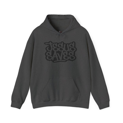 Jesus Saves graffiti hoodie front view white unisex  

