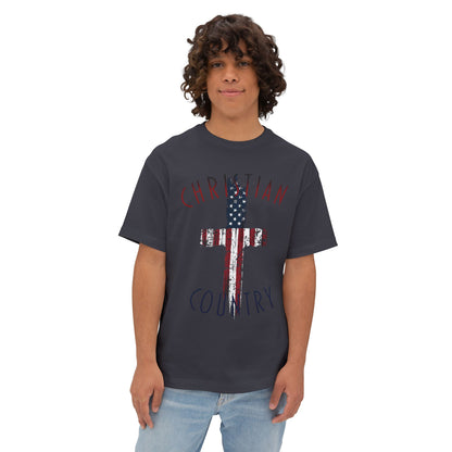 Christian Country American Flag Cross Oversized Box T-Shirt