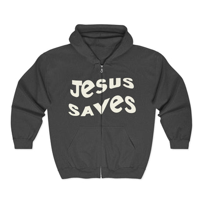 Jesus Saves hoodie, black Christian apparel, faith-based gift, cozy casual wear.

