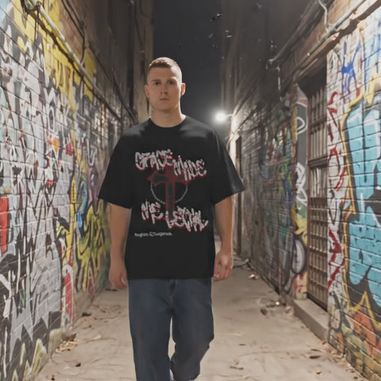 Black Grace Made Me Lethal t-shirt with red and white graffiti cross and barbed wire design from Forgiven & Dangerous collection

